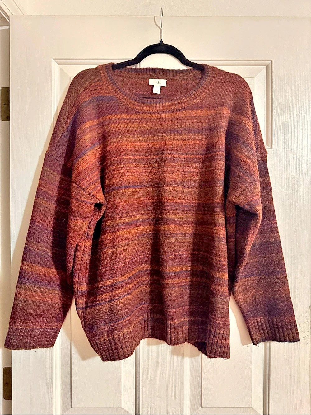 a.n.a Striped Crewneck Sweater Brown & Purple